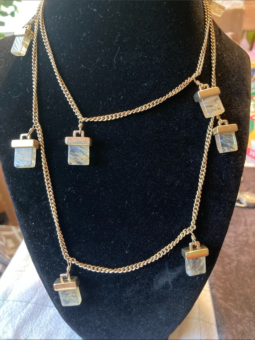 Gold-Tone Multi-Drop Necklace w/Rectangular Translucent Charms